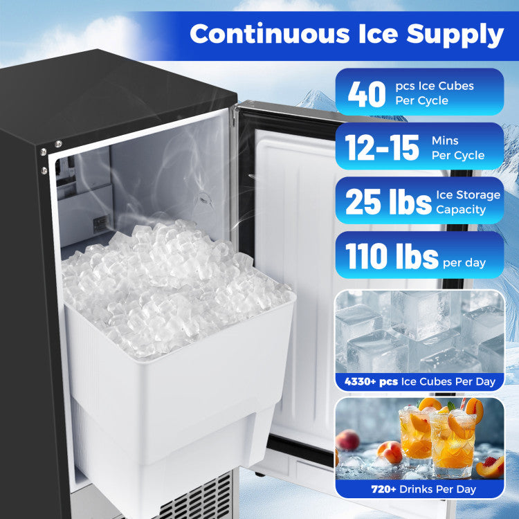 Compact Commercial Ice Maker with 25 lbs Storage Capacity for Home Bar Cafe