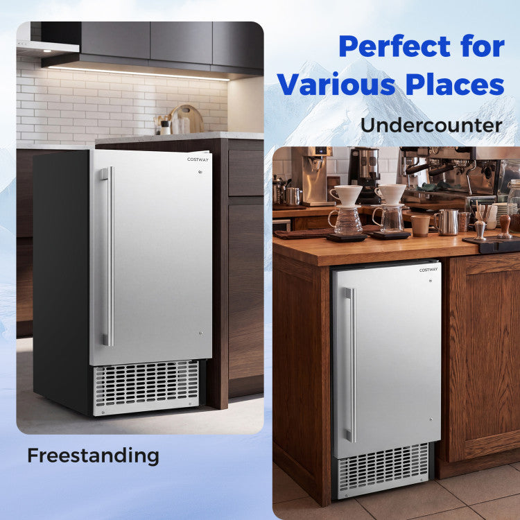 Compact Commercial Ice Maker with 25 lbs Storage Capacity for Home Bar Cafe