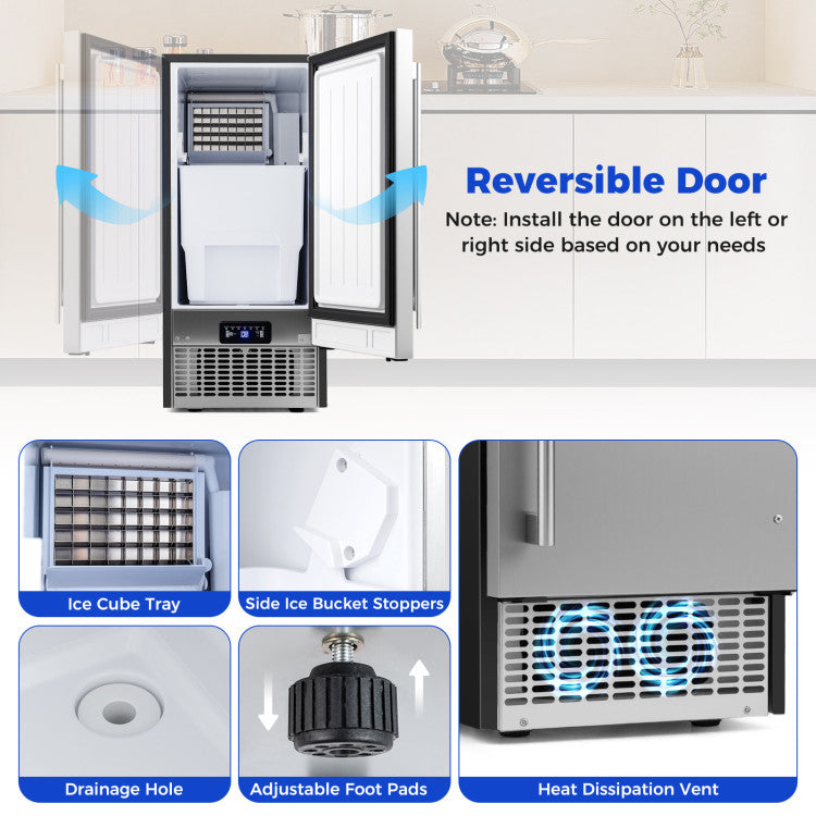 Compact Commercial Ice Maker with 25 lbs Storage Capacity for Home Bar Cafe