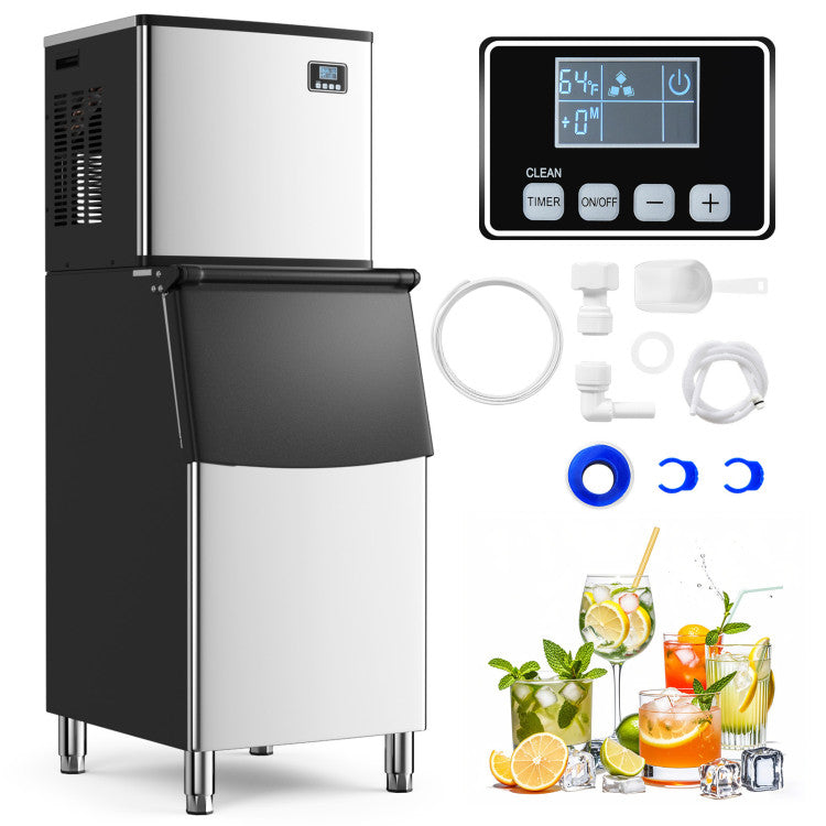 Commercial Ice Maker Machine 418 LBS/24H with 200 LBS Storage Bin