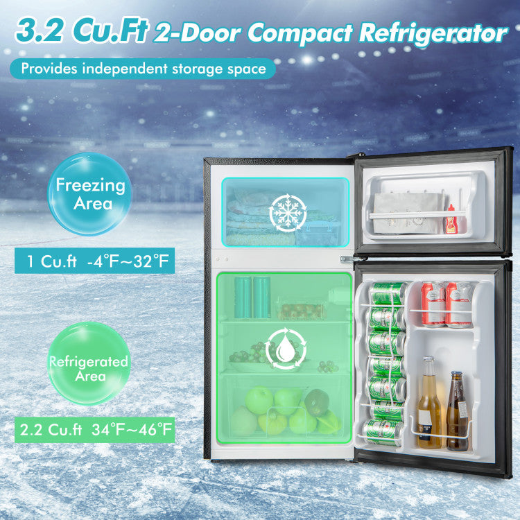 3.2 Cu. Ft Compact Mini Fridge with Adjustable Thermostat