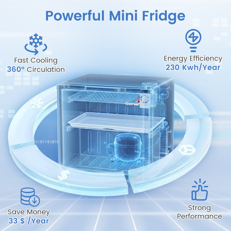 Compact Mini Fridge with 7-Level Adjustable Thermostat