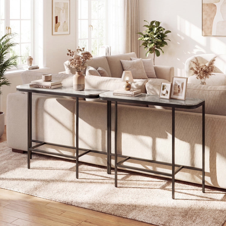 Console Table 44-Inch Entryway Table with Faux Marble Tabletop and Heavy-Duty Metal Frame