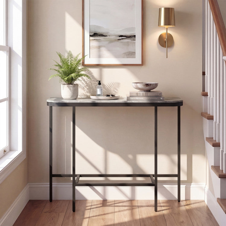 Console Table 44-Inch Entryway Table with Faux Marble Tabletop and Heavy-Duty Metal Frame