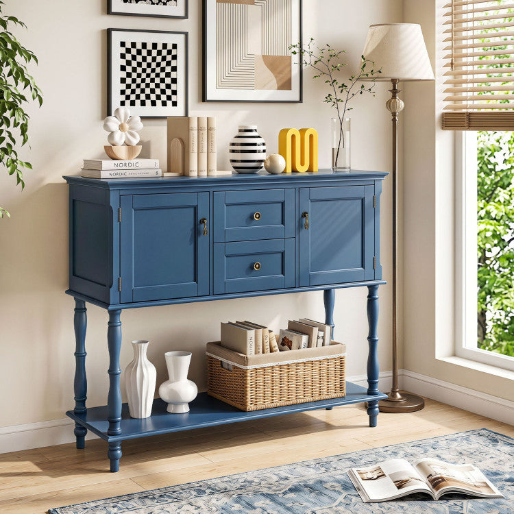 Console Table with 2 Drawers and 2 Door Cabinets and Bottom Storage Shelf