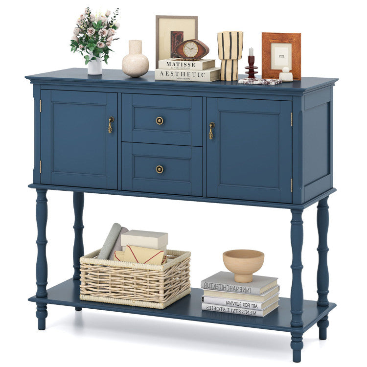 Console Table with 2 Drawers and 2 Door Cabinets and Bottom Storage Shelf