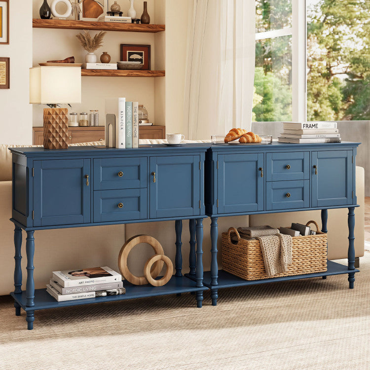 Console Table with 2 Drawers and 2 Door Cabinets and Bottom Storage Shelf