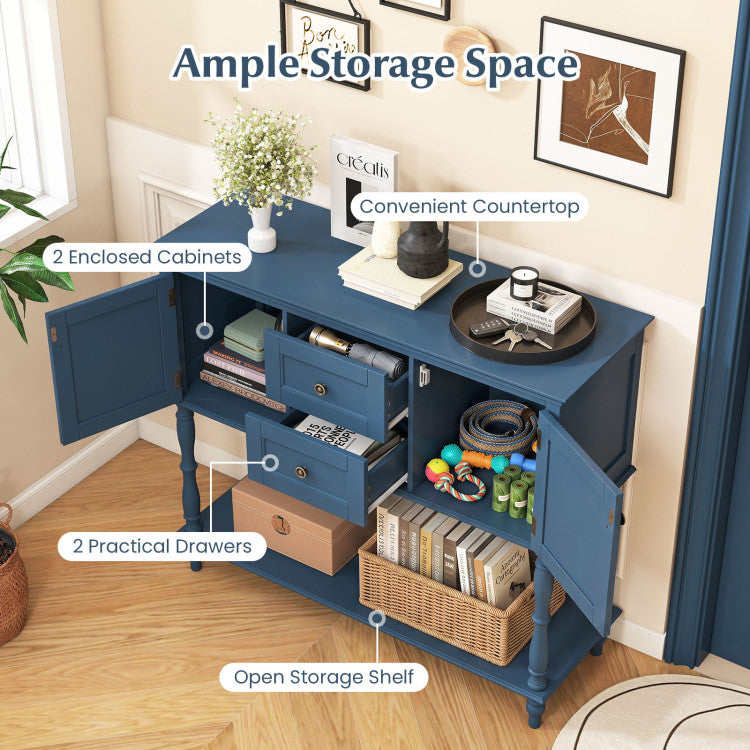Console Table with 2 Drawers and 2 Door Cabinets and Bottom Storage Shelf