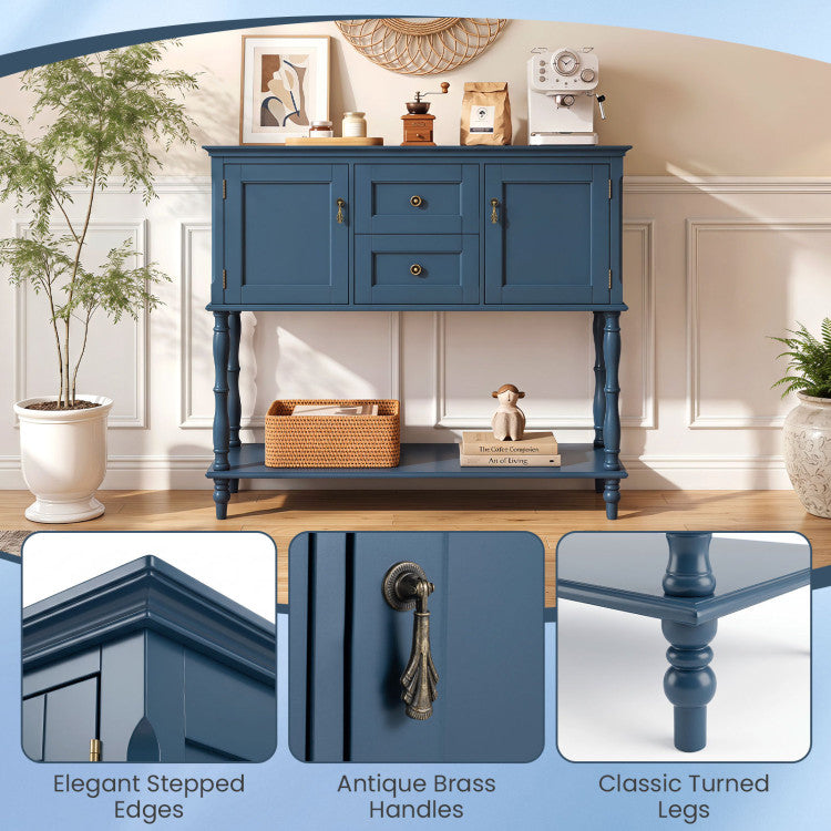 Console Table with 2 Drawers and 2 Door Cabinets and Bottom Storage Shelf