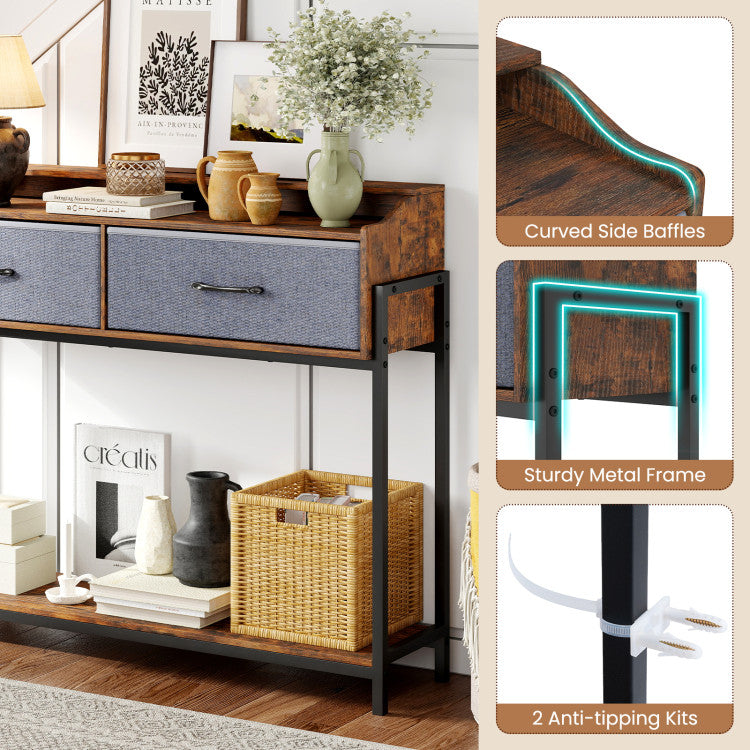 Console Table with Charging Station 110 cm Narrow Entryway Table with 2 Drawers and Shelves