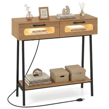 Console Table with LED Lights and Open Shelf for Hallway Entrance