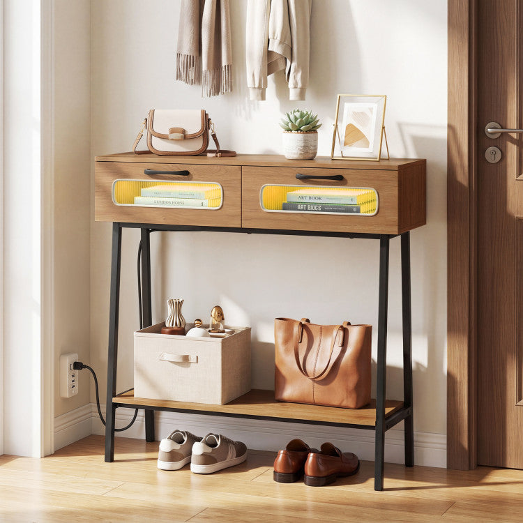 Console Table with LED Lights and Open Shelf for Hallway Entrance