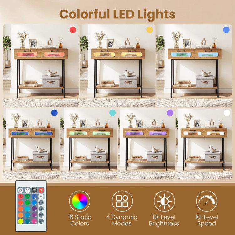 Console Table with LED Lights and Open Shelf for Hallway Entrance