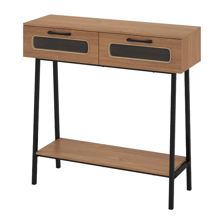Console Table with LED Lights and Open Shelf for Hallway Entrance
