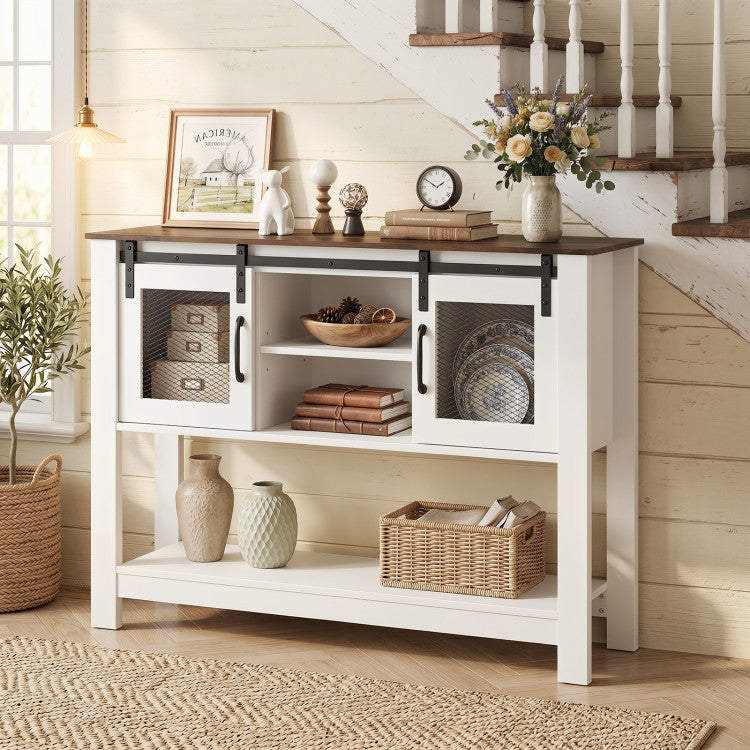 Console Table with Sliding Barn Doors and Storage Cabinets