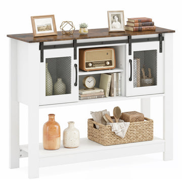Console Table with Sliding Barn Doors and Storage Cabinets