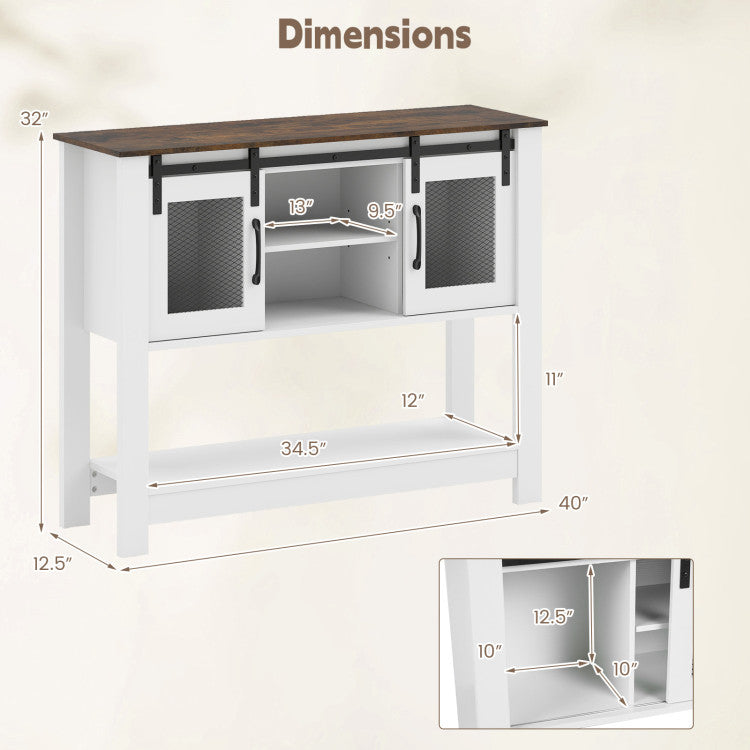 Console Table with Sliding Barn Doors and Storage Cabinets