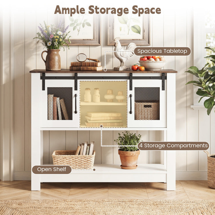 Console Table with Sliding Barn Doors and Storage Cabinets