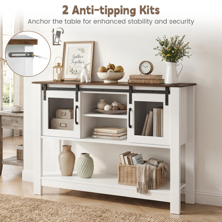 Console Table with Sliding Barn Doors and Storage Cabinets