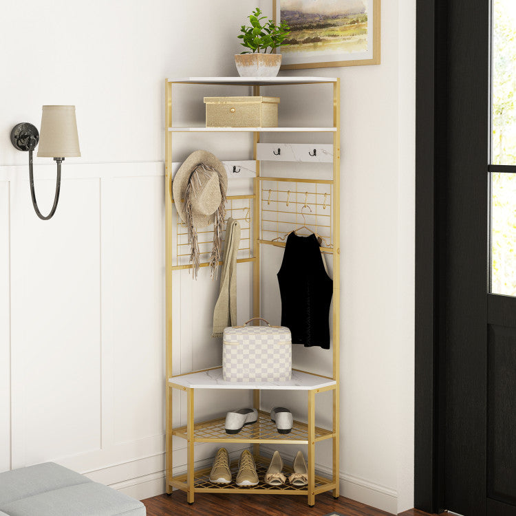 5-Tier Corner Hall Tree with Shoe Storage Bench