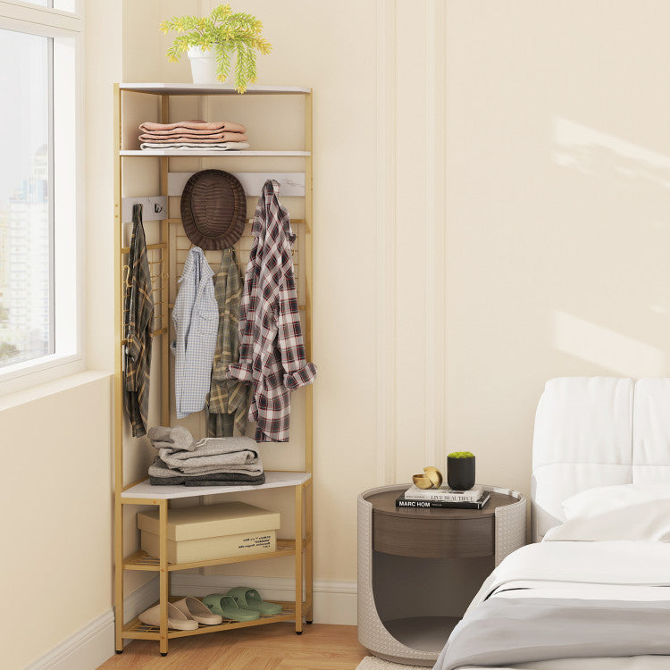 5-Tier Corner Hall Tree with Shoe Storage Bench
