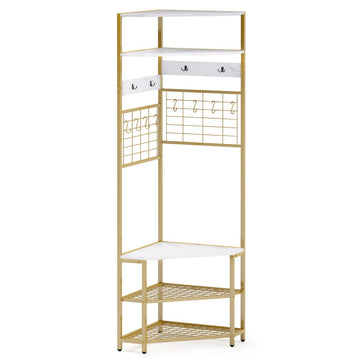 5-Tier Corner Hall Tree with Shoe Storage Bench