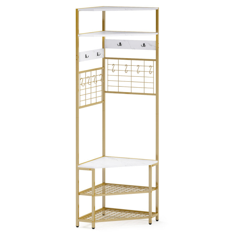 5-Tier Corner Hall Tree with Shoe Storage Bench