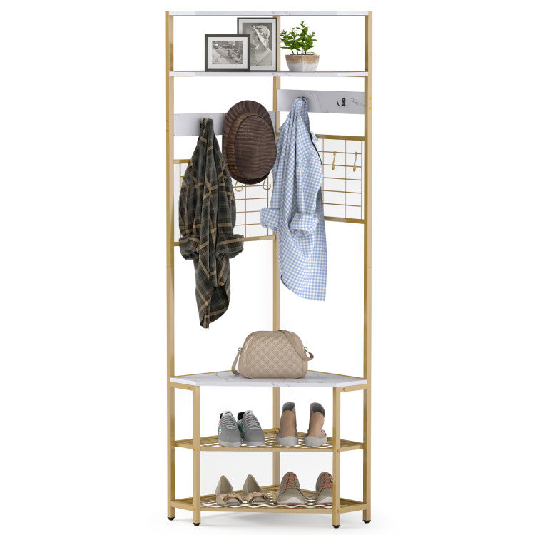 5-Tier Corner Hall Tree with Shoe Storage Bench