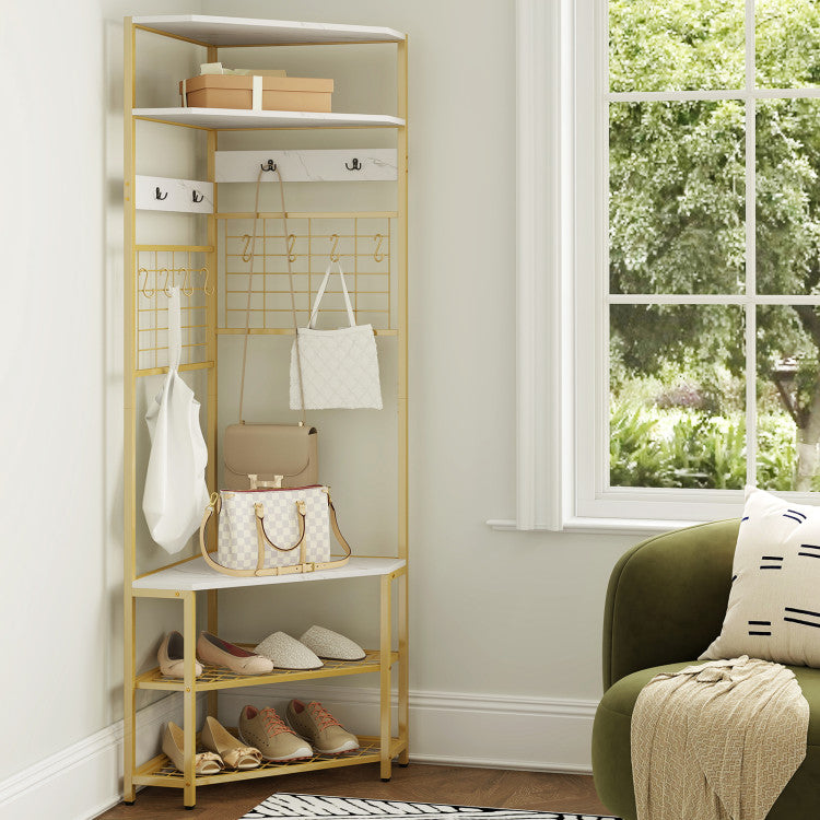 5-Tier Corner Hall Tree with Shoe Storage Bench