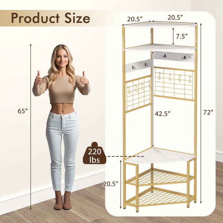 5-Tier Corner Hall Tree with Shoe Storage Bench