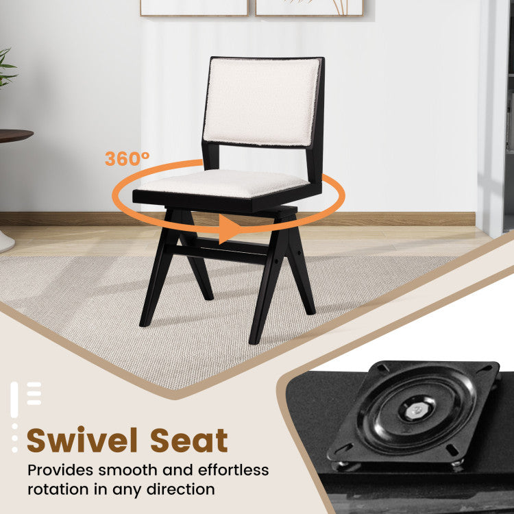 Swivel Wooden Dining Chair Set of 2 with Rubber Wood Frame and Padded Seat