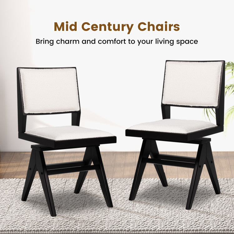 Swivel Wooden Dining Chair Set of 2 with Rubber Wood Frame and Padded Seat