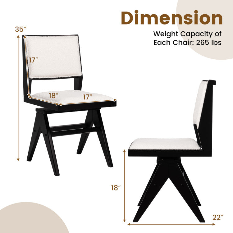 Swivel Wooden Dining Chair Set of 2 with Rubber Wood Frame and Padded Seat