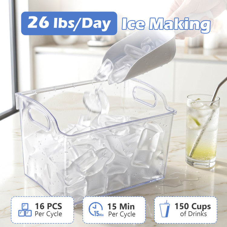 Crescent Ice Maker Countertop 26 Lbs/24H Ice Machine with 16 Crescent Cubes