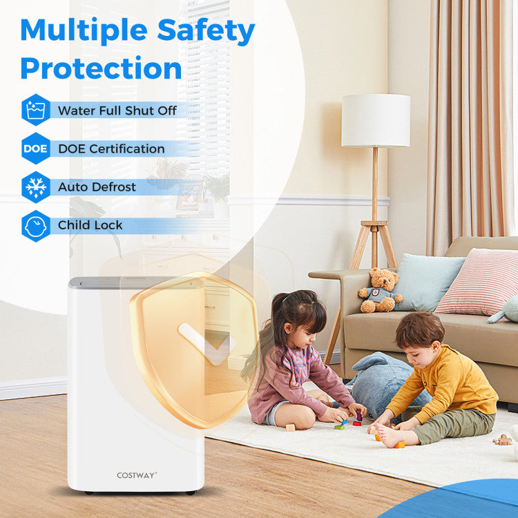 Dehumidifier with Auto Drain or Manual Drainage for Home Basement