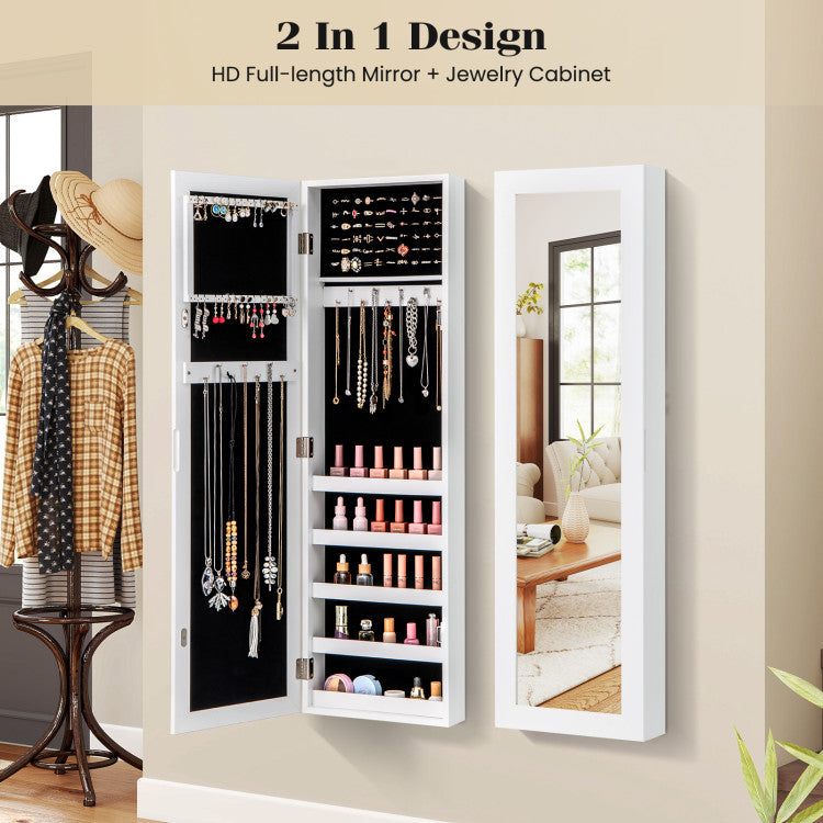Door and Wall Mounted Armoire Jewelry Cabinet with Full-Length Mirror