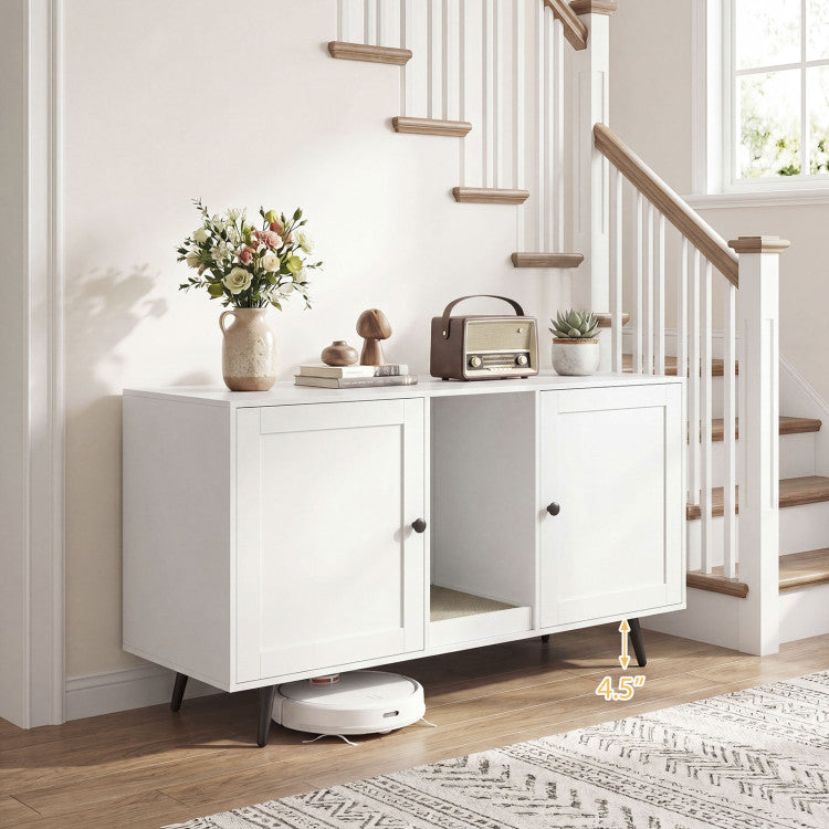 Double Cat Litter Box Enclosure for 2 Cats with Scratching Pad and Double Rooms