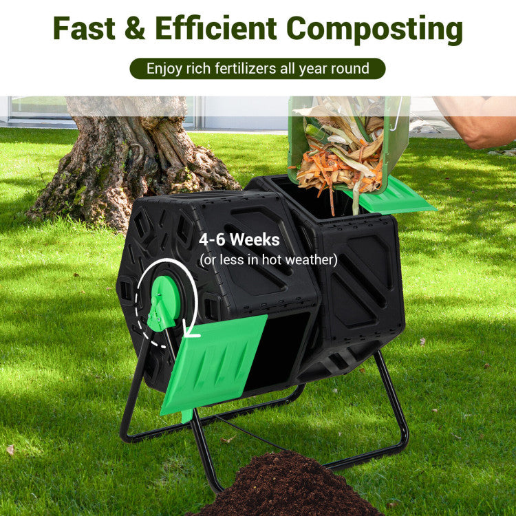 Dual Chamber Garden Compost Tumbler with Sliding Doors