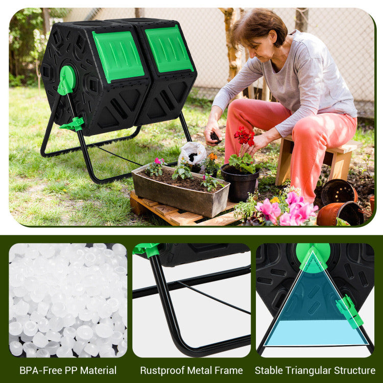 Dual Chamber Garden Compost Tumbler with Sliding Doors