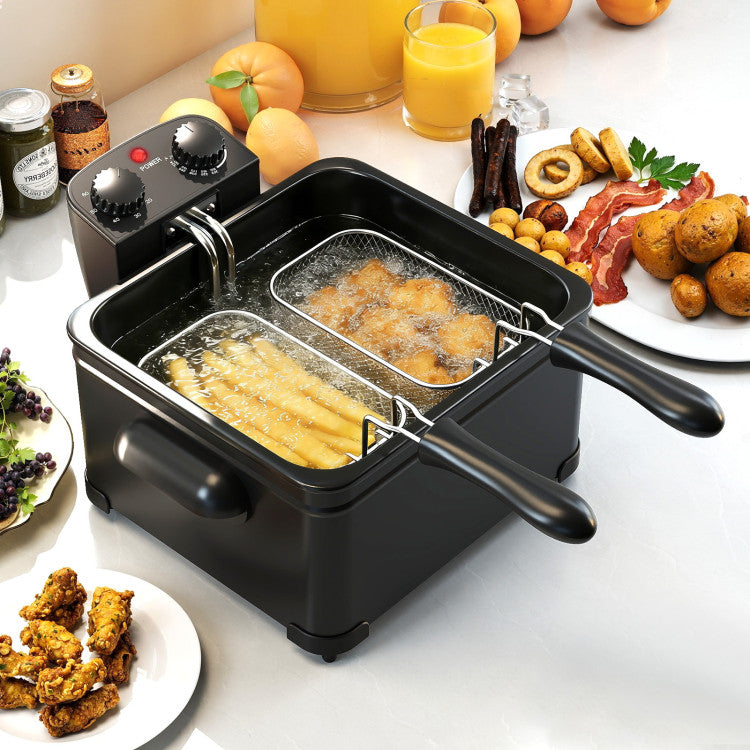 Electric Deep Fryer 5.3QT/21-Cup Stainless Steel 1700W with Triple Basket