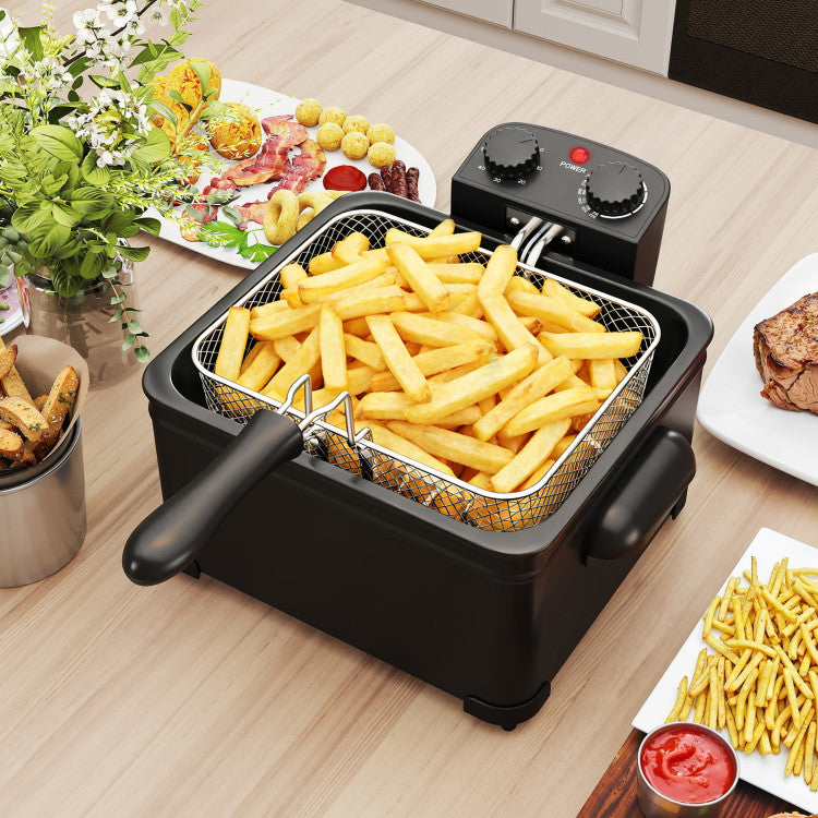 Electric Deep Fryer 5.3QT/21-Cup Stainless Steel 1700W with Triple Basket