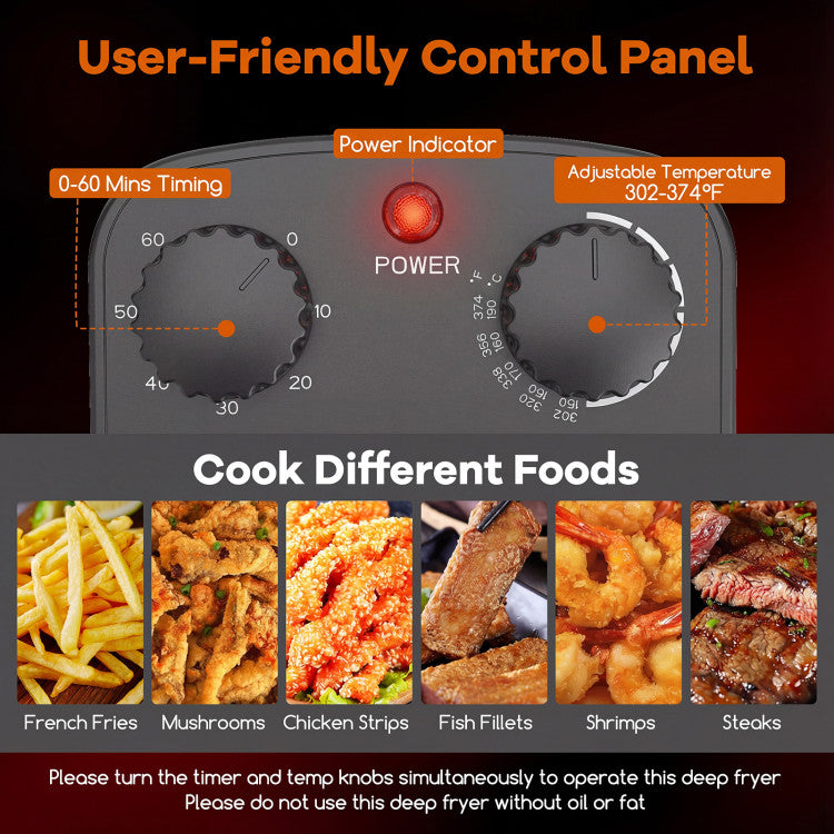 Electric Deep Fryer 5.3QT/21-Cup Stainless Steel 1700W with Triple Basket