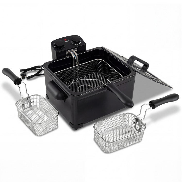 Electric Deep Fryer 5.3QT/21-Cup Stainless Steel 1700W with Triple Basket