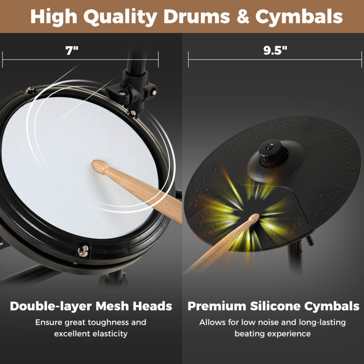 Electric Drum Set Foldable Drum Kit with 10 Demos and USB MIDI and 2 Drumsticks