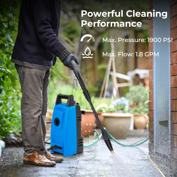 1900 PSI 1.8 GPM Electric Pressure Washer with 4 Quick Connect Nozzles