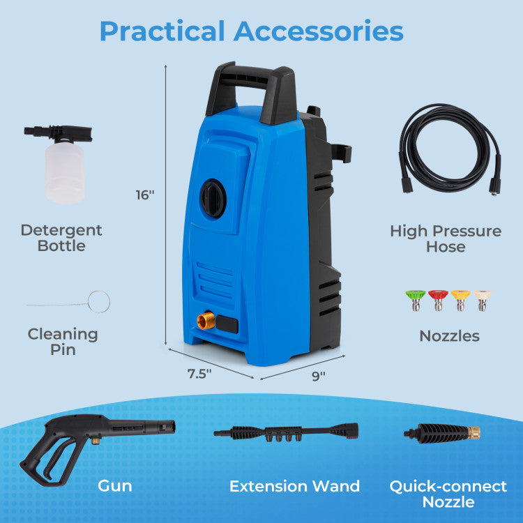 1900 PSI 1.8 GPM Electric Pressure Washer with 4 Quick Connect Nozzles