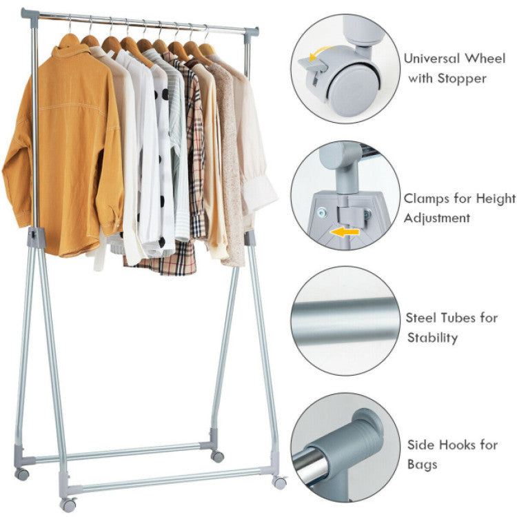 Extendable Foldable Heavy Duty Clothing Coat Rack Stand with Hanging Rod