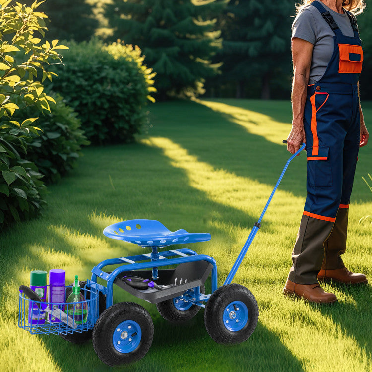 Extendable Handle Garden Cart Rolling Wagon Scooter