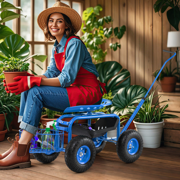 Extendable Handle Garden Cart Rolling Wagon Scooter
