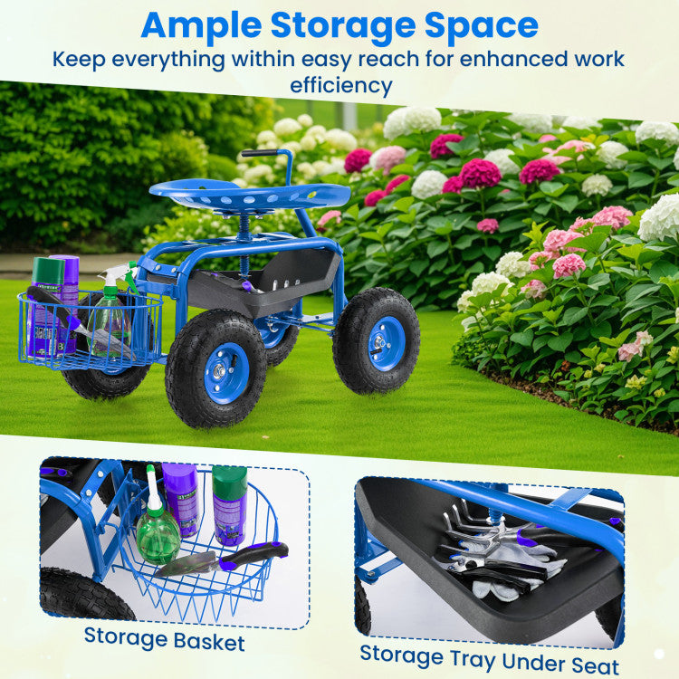 Extendable Handle Garden Cart Rolling Wagon Scooter